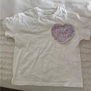 White Kids T-Shirt with Floral Heart Patch